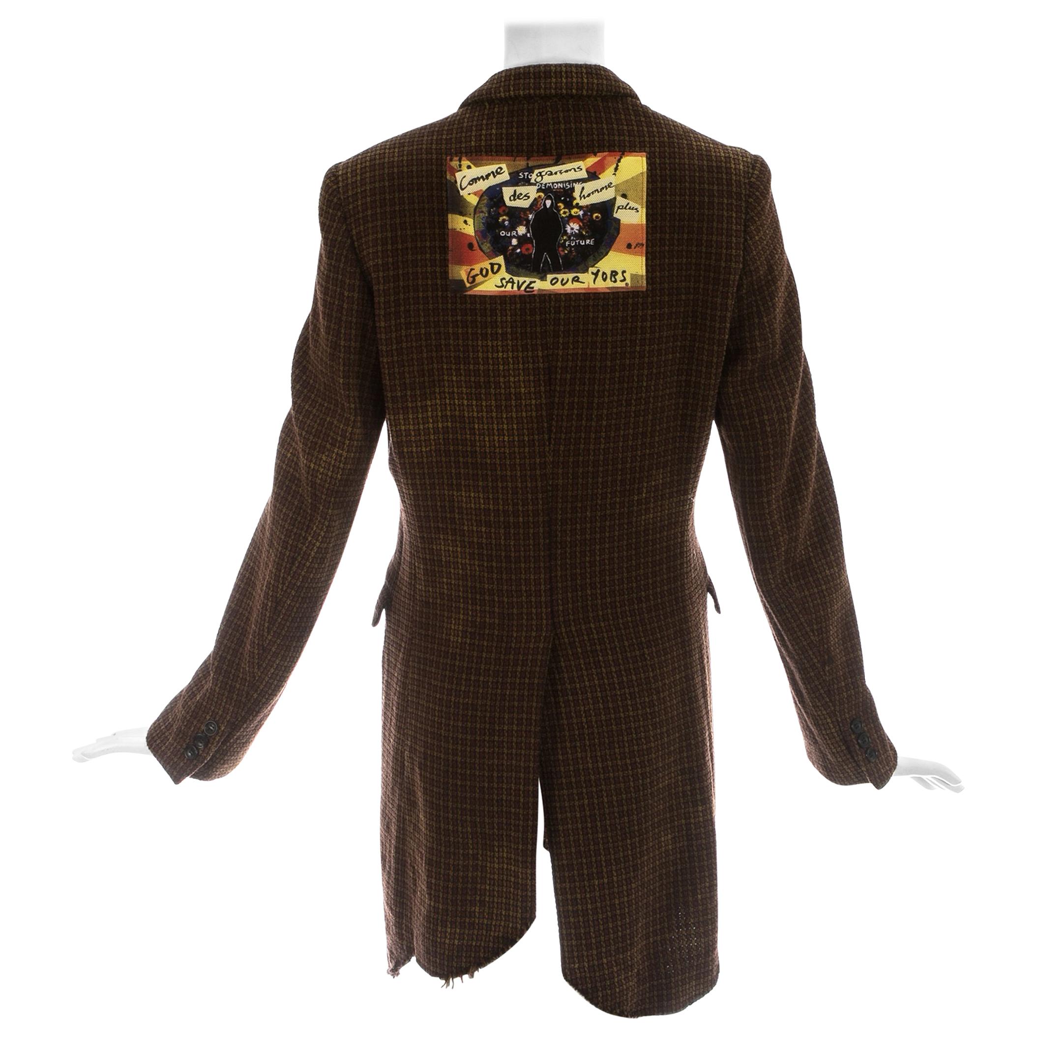 Comme des Garcons Homme Plus brown wool bleached checked punk coat, ca. 2008 For Sale