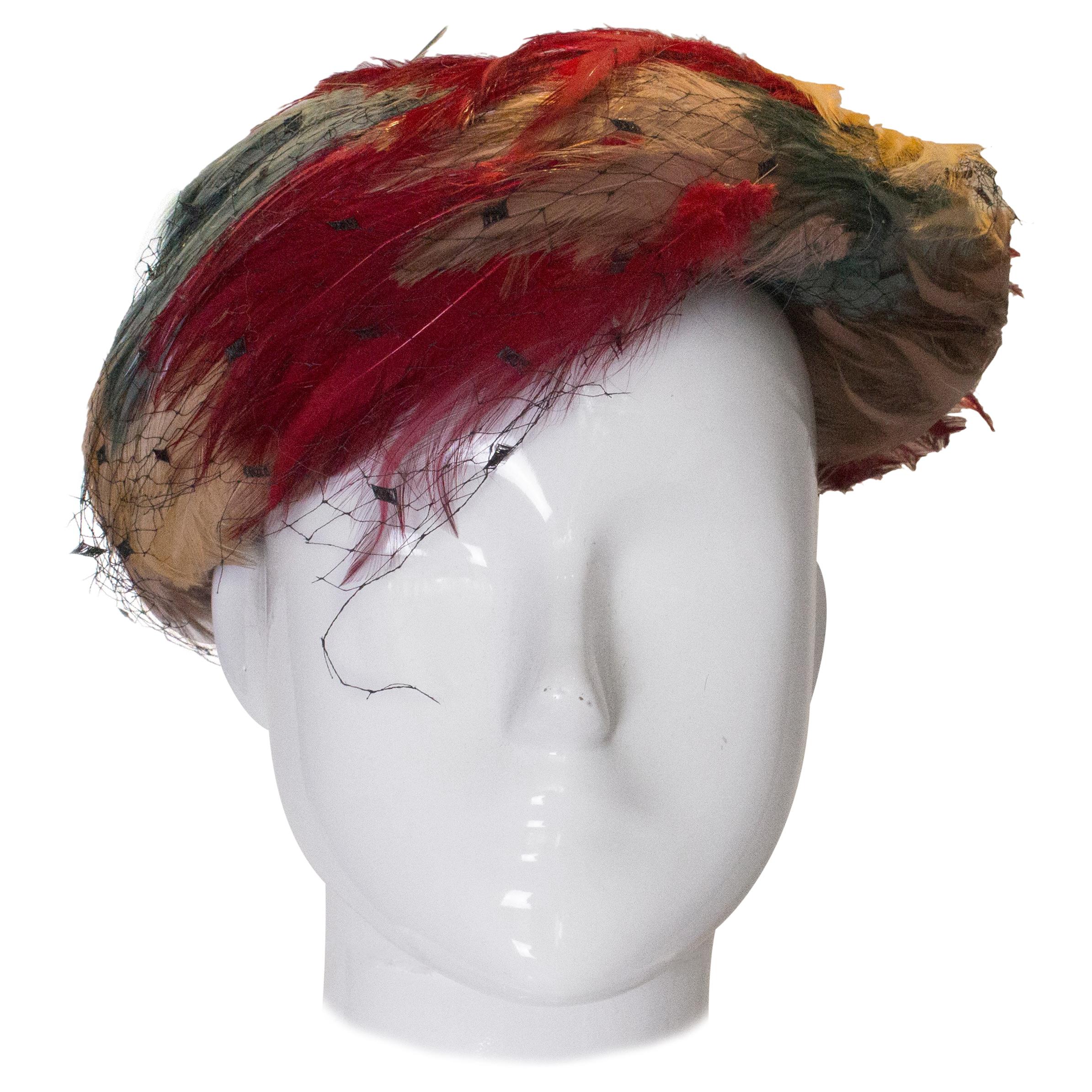 Vintage Multi Colour Feather Hat