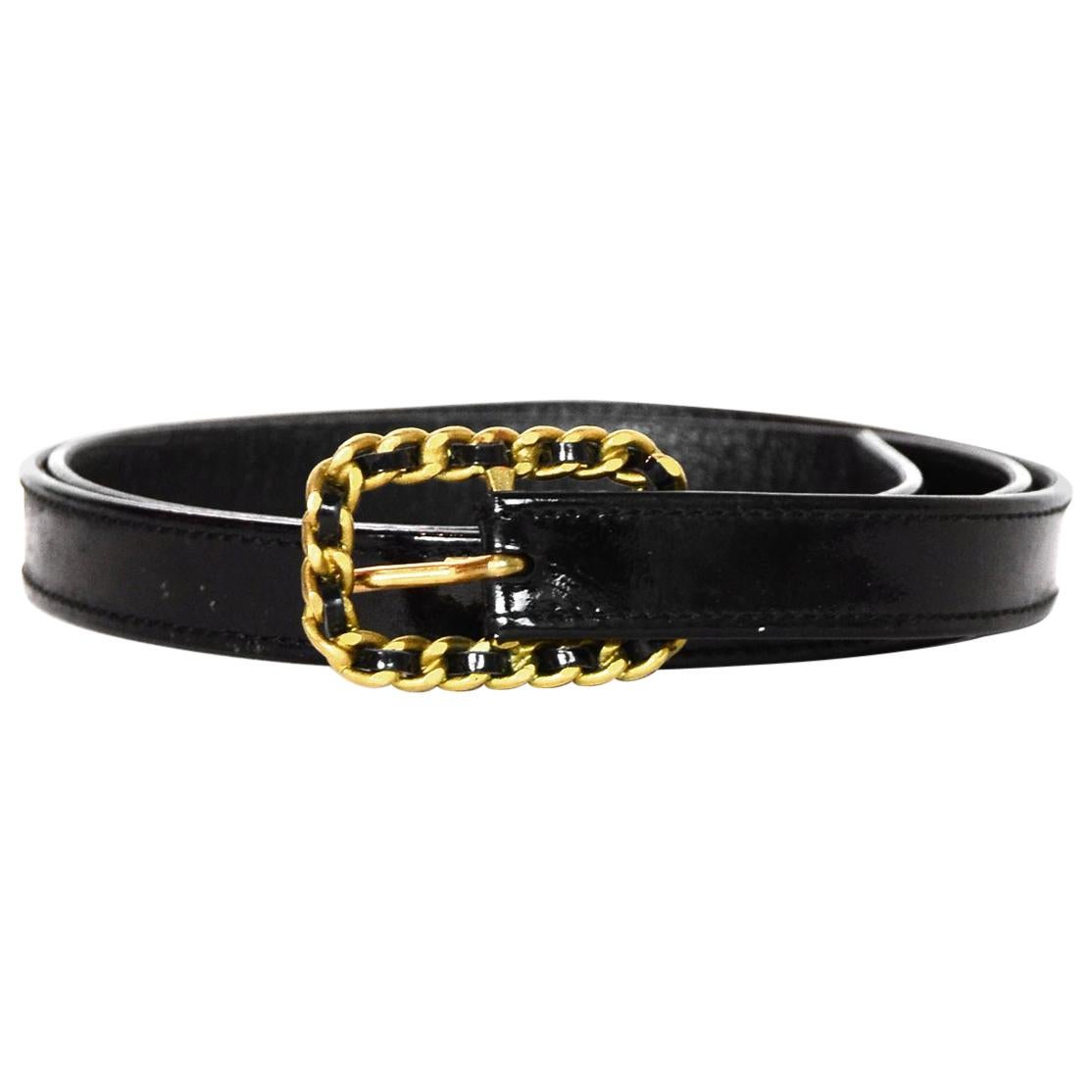 Chanel Vintage '95 Black Patent Leather Narrow Belt Sz 29