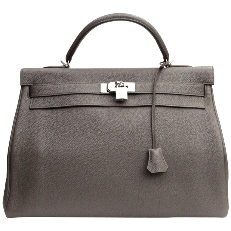 Hermes Kelly bag 25 Retourne Etoupe grey Togo leather Silver hardware