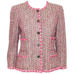 Chanel Pink Multi Color Tweed Jacket W/ Four Pockets Spring 2002