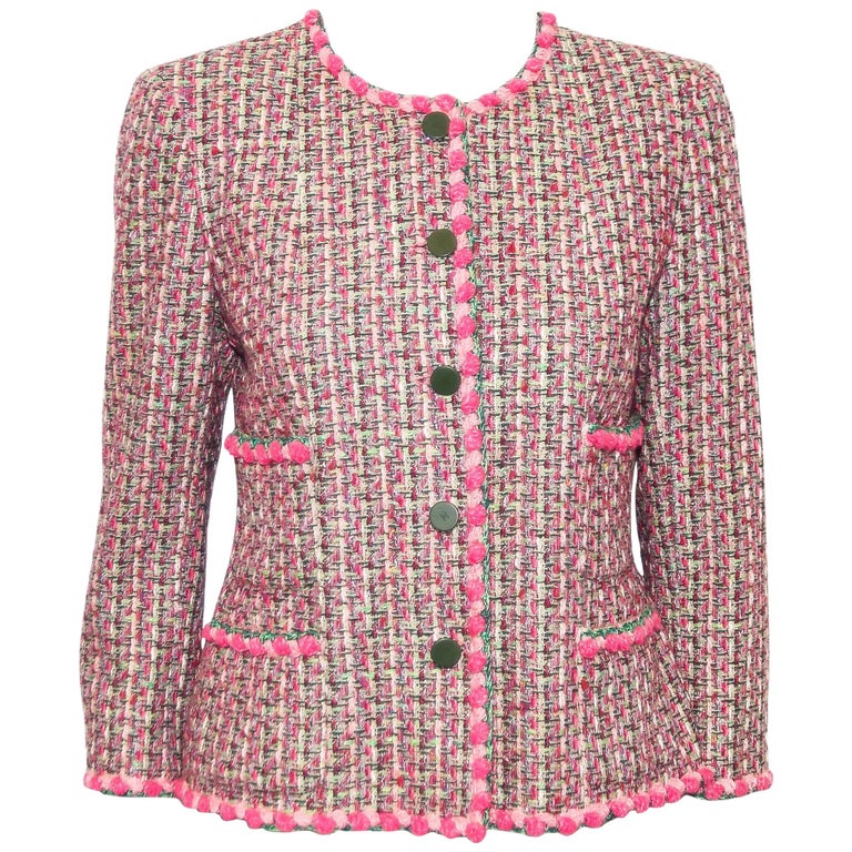 Chanel Pink Multi Color Tweed Jacket W/ Four Pockets Spring 2002 at 1stDibs