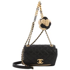 Chanel Two Tone Camellia Flap Bag Quilted Sheepskin Extra Mini