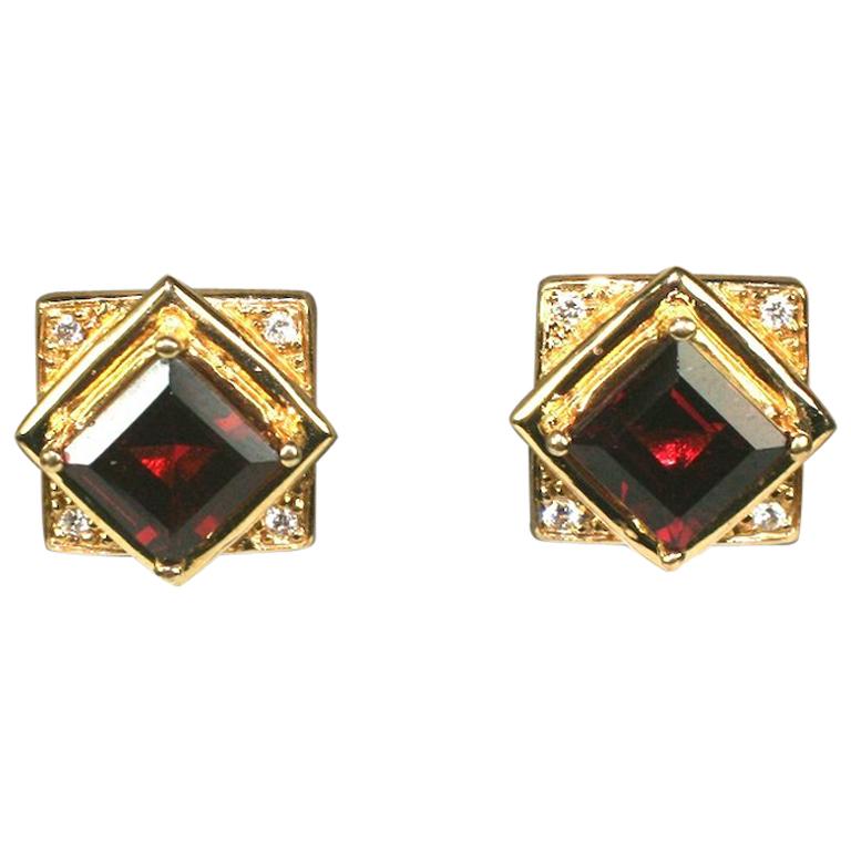 Garnet and Diamond Stud Earrings For Sale