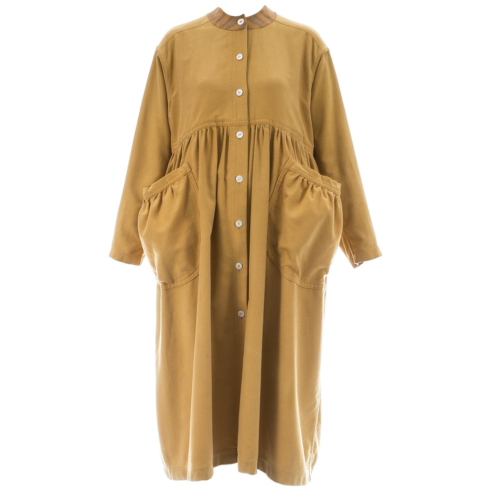 Wendy Dagworthy mustard cotton oversized smock dress, ca. 1982 For Sale
