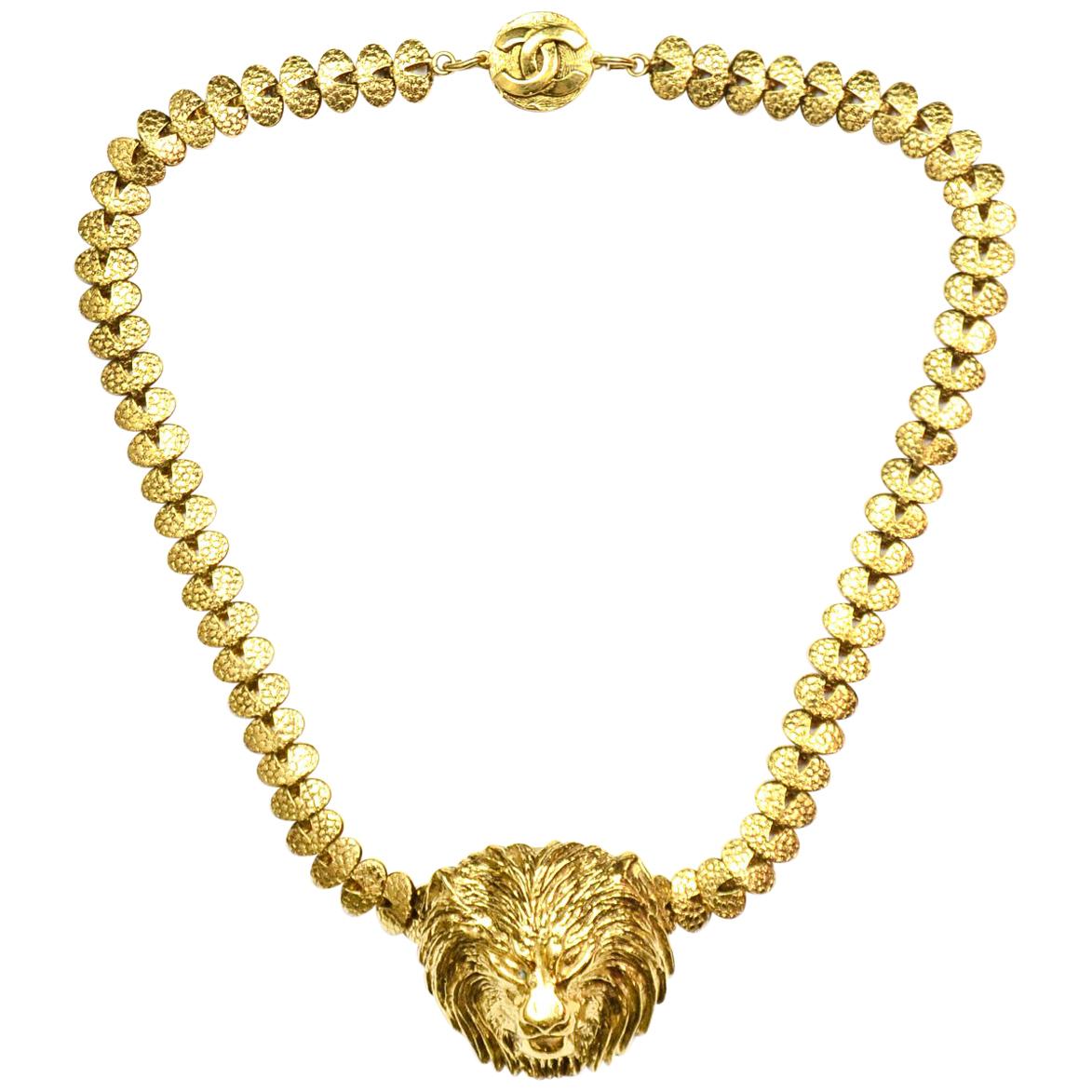Chanel Vintage 1950's Goldtone Lionhead Choker Necklace