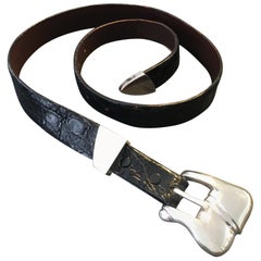 Vintage Barry Kieselstein-Cord Black Alligator Belt Strap with Silver Buckle Belt. 