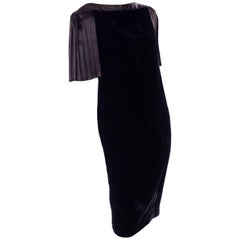 1980s Lady Katie Retro Black Velvet Dress With Pleated Satin Sleeves