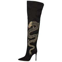 New GIANVITO ROSSI Embroidered Dragon Cuissard Over Knee Boots It. 35.5 - 5.5