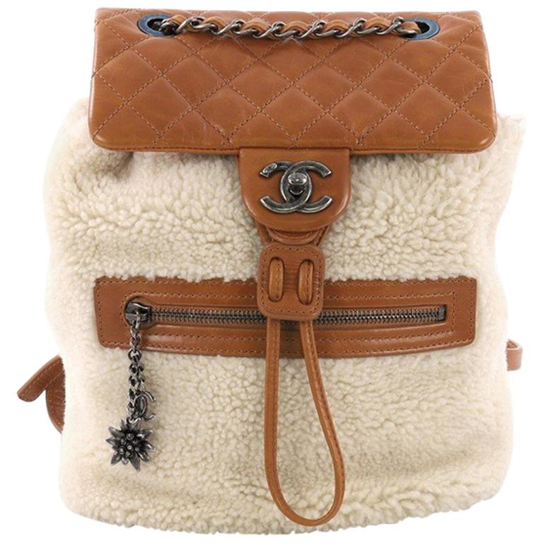 Chanel Small Mountain Backpack Cream Shearling & Black Quilted