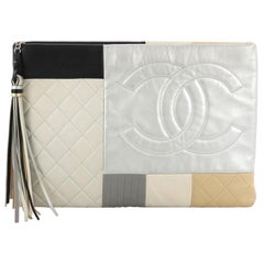Chanel O Case Clutch Colorblock Quilted Leather Large