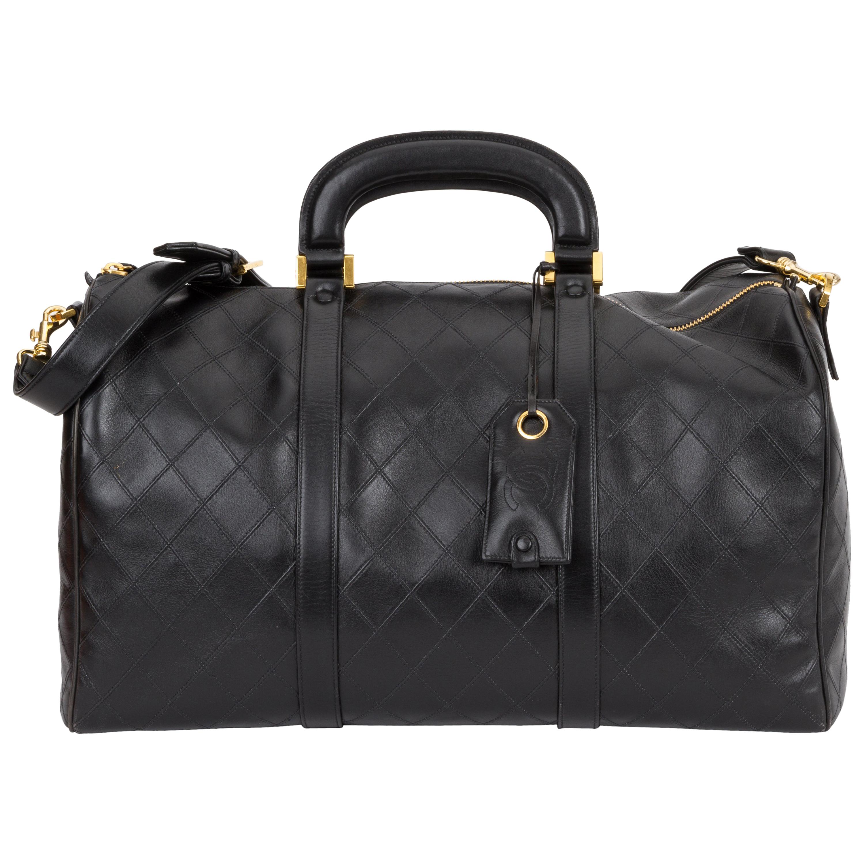 Chanel 1990's Rare Black Diamond Quilted Duffle