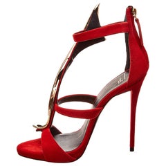 Giuseppe Zanotti NEW Red Suede Gold Snake Evening Sandals Heels in Box