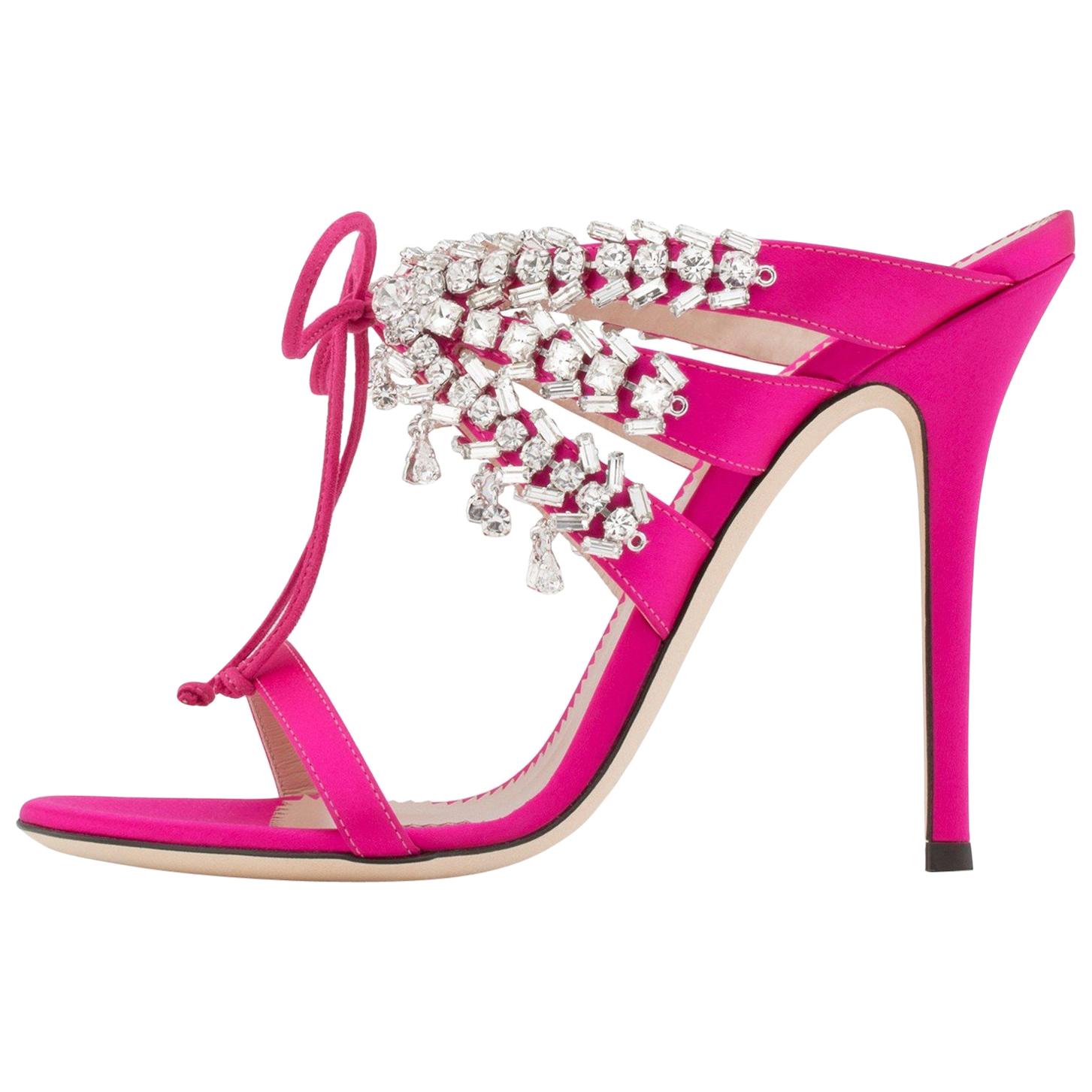 Giuseppe Zanotti NEW Pink Crystal Slide in Mules Sandals Heels in Box