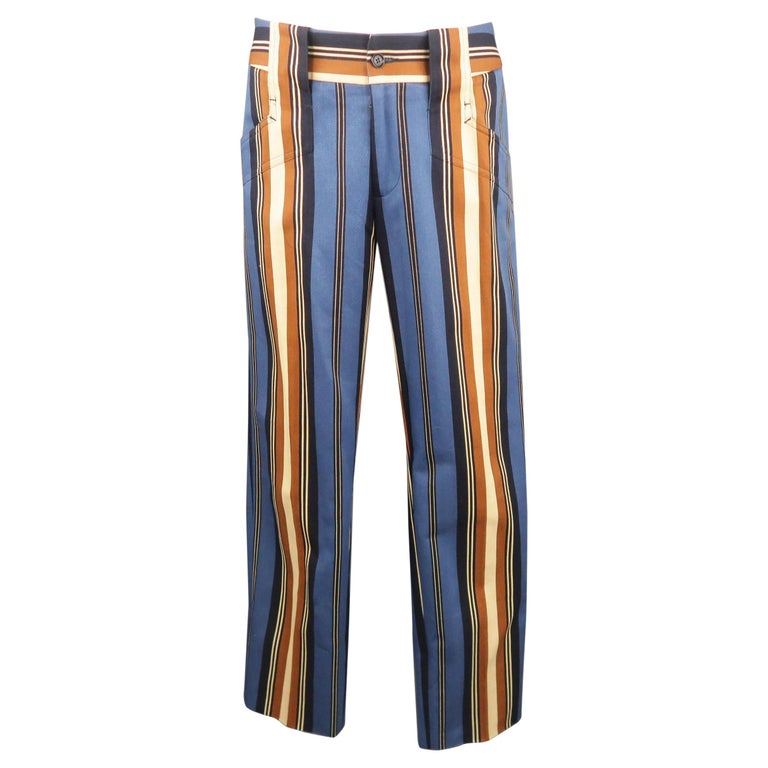Men's DOLCE and GABBANA Size 32 Blue and Brown Striped Cotton Retro ...
