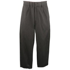 YOHJI YAMAMOTO Size 35 Charcoal Pinstripe Pleated Wide Leg Cuffed Pants