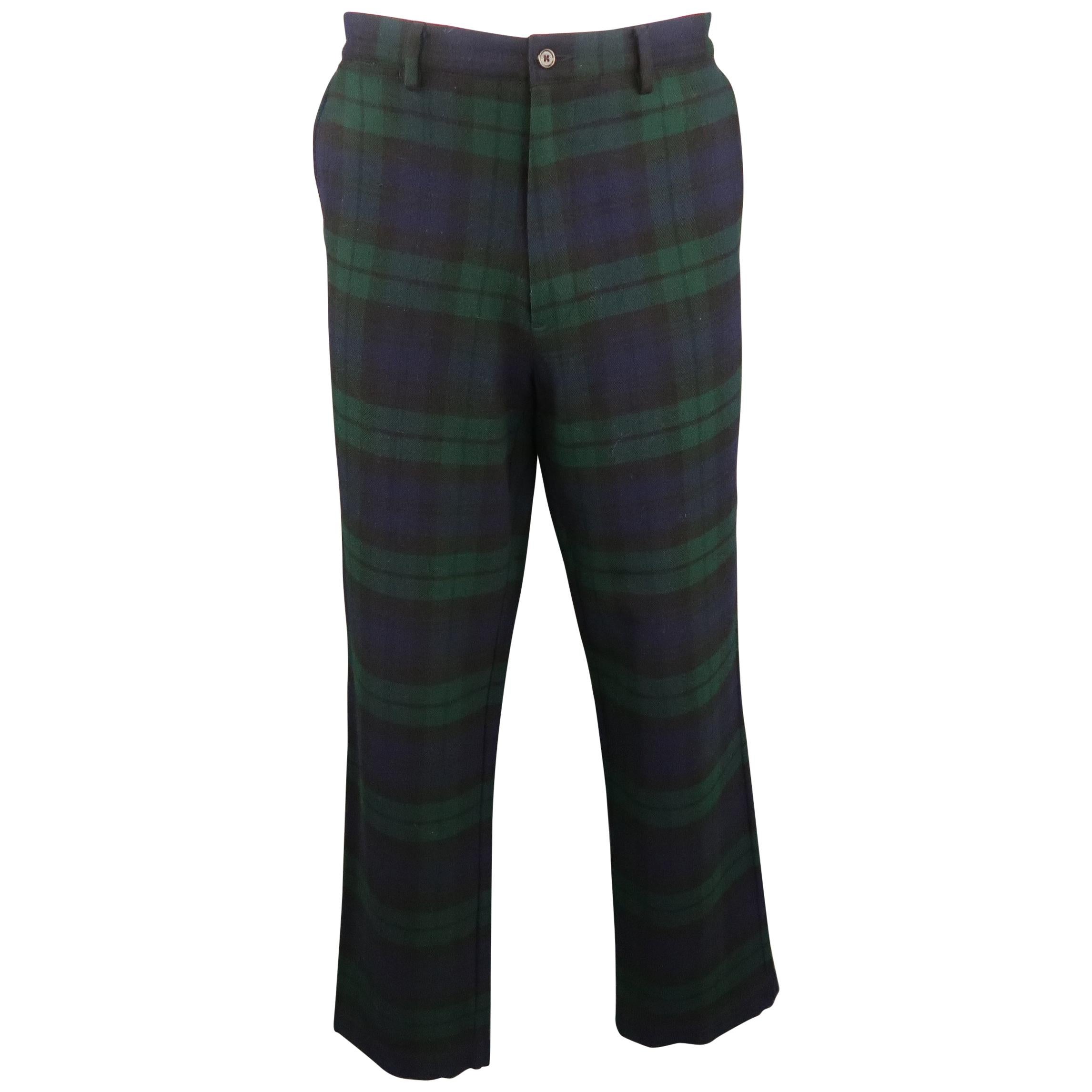 RALPH LAUREN Size 36 Blackwatch Navy and Green Plaid Wool Casual Pants at  1stDibs