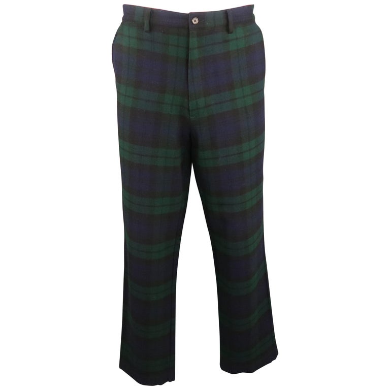 RALPH LAUREN Size 36 Blackwatch Navy and Green Plaid Wool Casual Pants ...