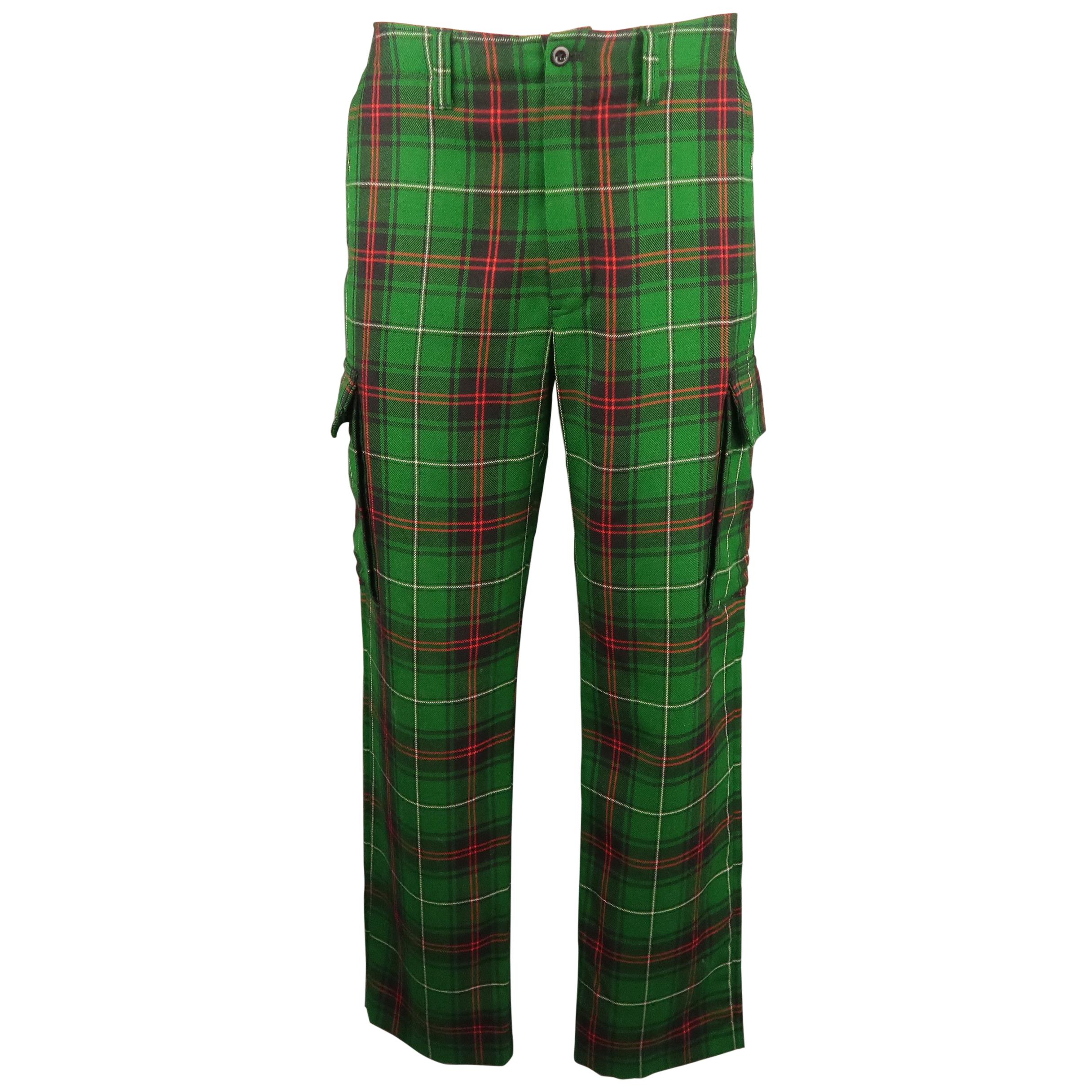 RALPH LAUREN Size 35 Green& Red Plaid Wool Cargo Pocket Pants