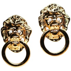 Vintage Kenneth Jay Lane Lion's Head Doorknocker Earrings