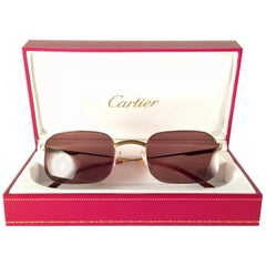 New Retro Cartier Broadway Gold Plated 51 23 Half Frame France 1990 Sunglasses