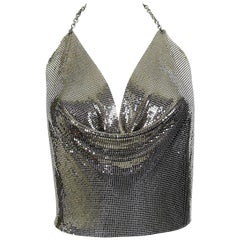 Paco Rabanne Vintage Silver Metal Mesh Iconic Draped Backless Top