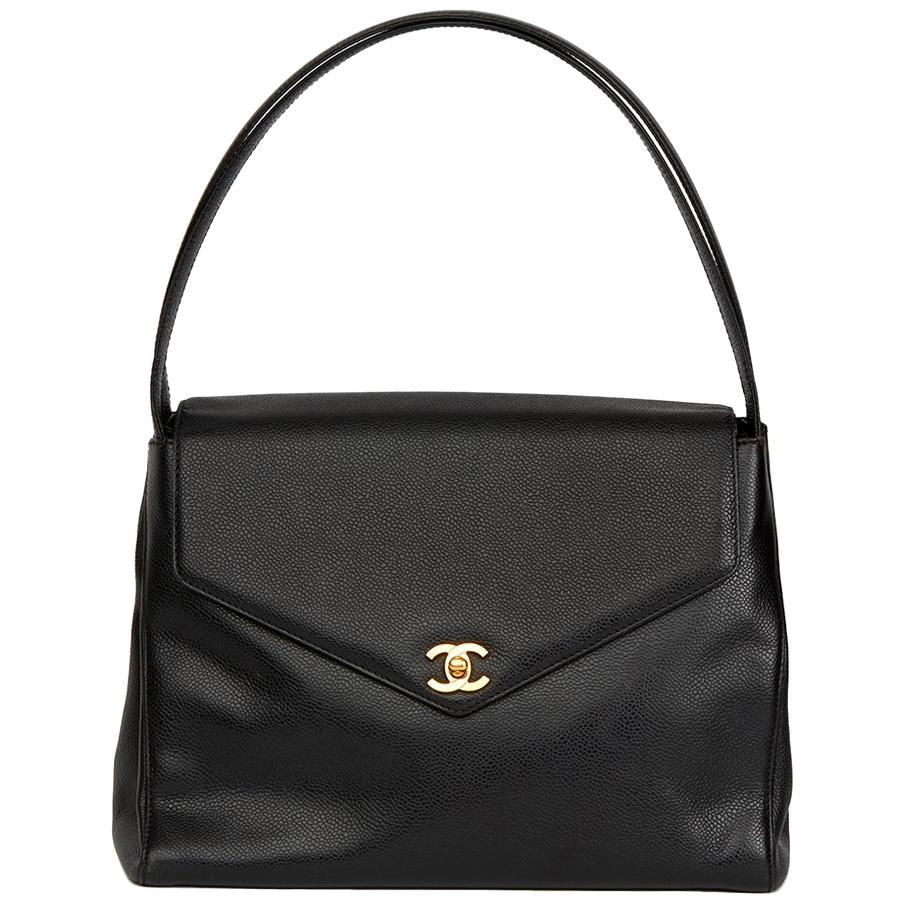 2000 Chanel Black Caviar Leather Classic Shoulder Bag