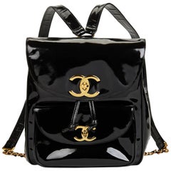 Chanel Black Patent Leather Vintage Classic Timeless Backpack