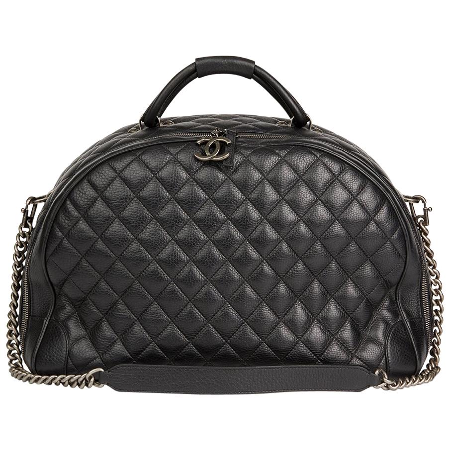 2016 Chanel Black Quilted Calfskin Large Round Trip Bowling Bag