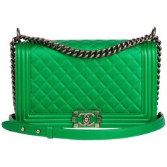 2015 Chanel Green Quilted Metallic Lambskin New Medium Le Boy