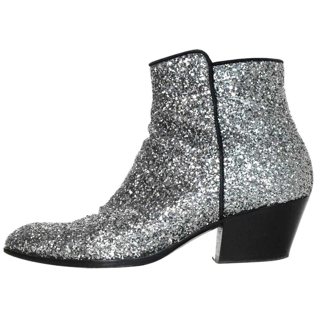 Giuseppe Zanotti Silver Glitter Ankle Booties Sz 38 W/ DB For Sale at ...