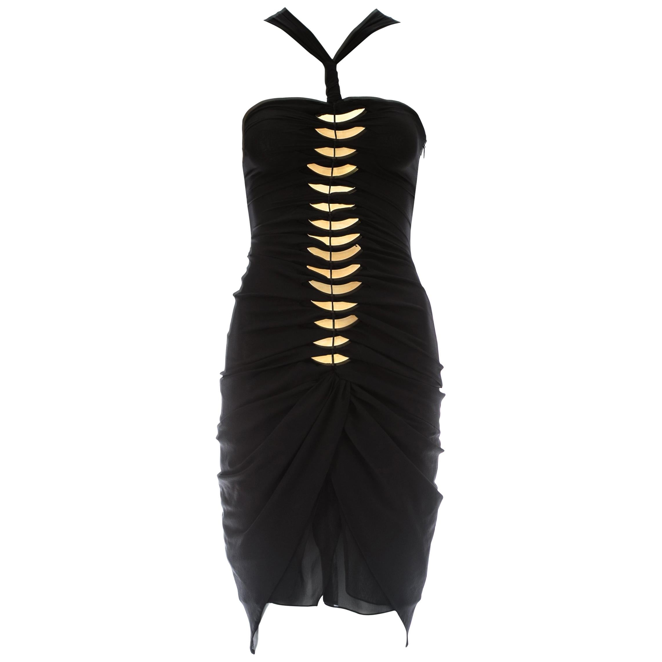 Tom Ford for Gucci black silk spandex mini dress with gold metal plates, c. 2004