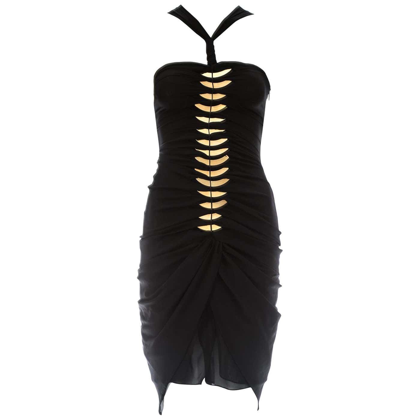 Tom Ford for Gucci black silk spandex mini dress with gold metal plates ...