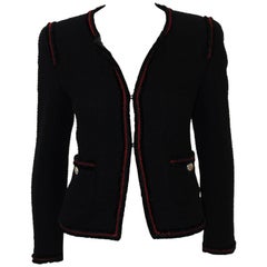 Chanel Black Tweed Jacket W/ Red Wool & Black Velvet Trim from Fall 2009 