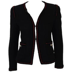 Chanel Black Tweed Jacket W/ Red Wool & Black Velvet Trim from Fall 2009