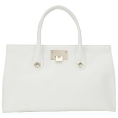New Jimmy Choo *Riley* White Grainy Calf Leather Tote Cross-body Large Bag 