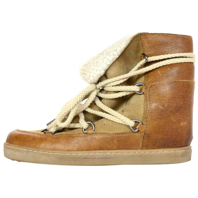 Isabel Marant Camel Shearling Nowles Lace Up Hidden Wedge Boots Sz 40 ...