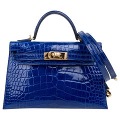 Hermes Kelly 20 Sellier Mini Blue Electric Alligator Gold Hardware