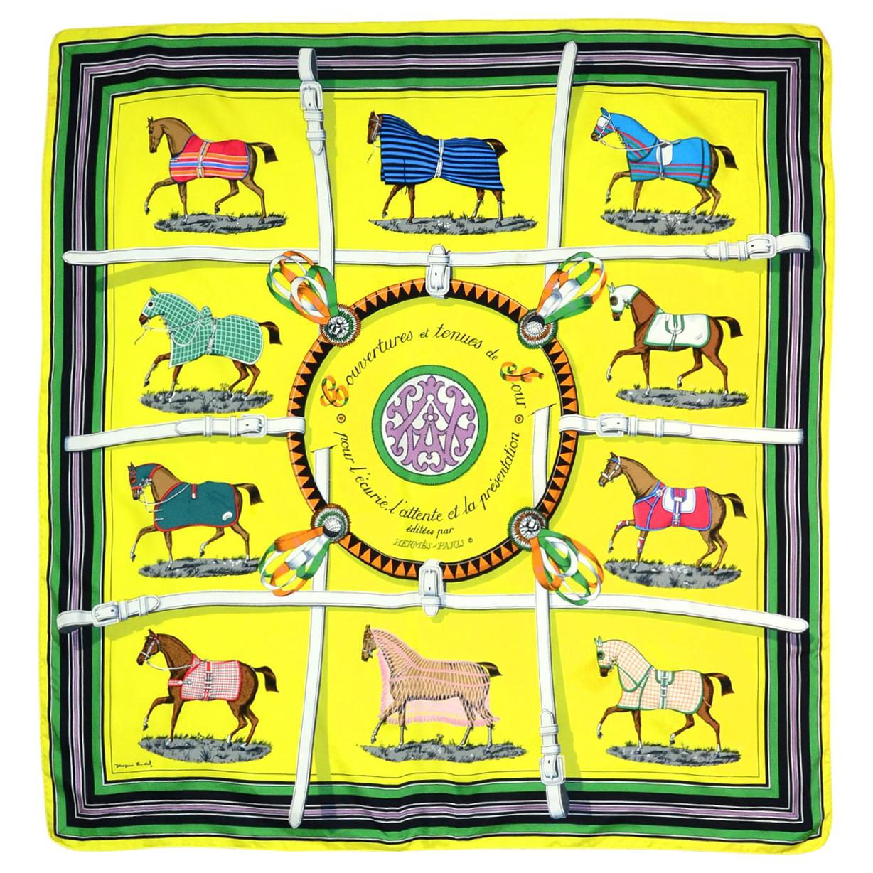 Hermes Green/Yellow Couvertures Et Tenues De Jour 90cm Silk Scarf