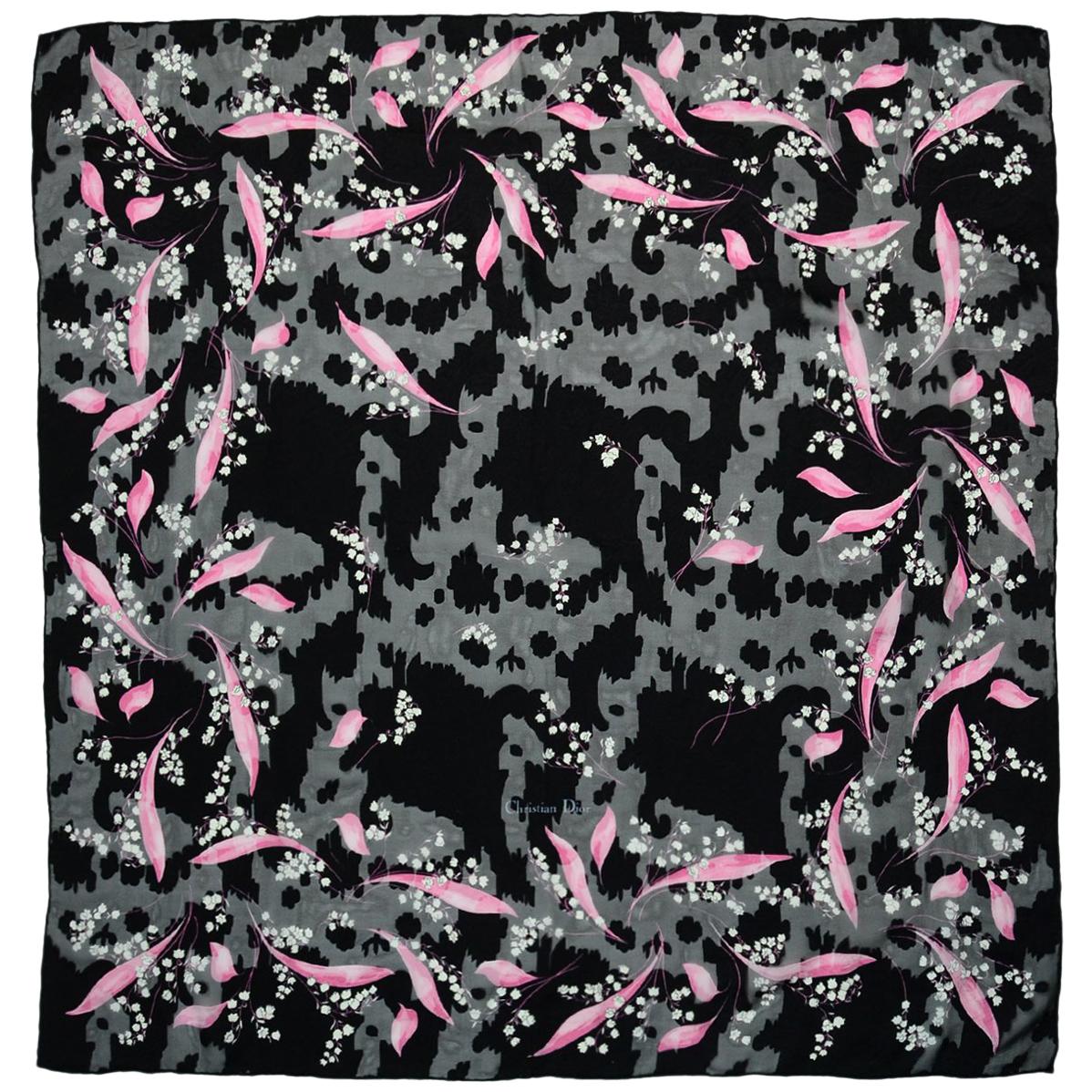 Christian Dior Black/Pink Silk Floral Scarf