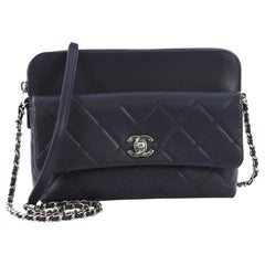 Chanel Zip Top Pocket Crossbody Bag Quilted Calfskin Small