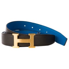 Hermès Reverso belt for men sombrero blue hydra Vs Togo macassar, Gold buckle!