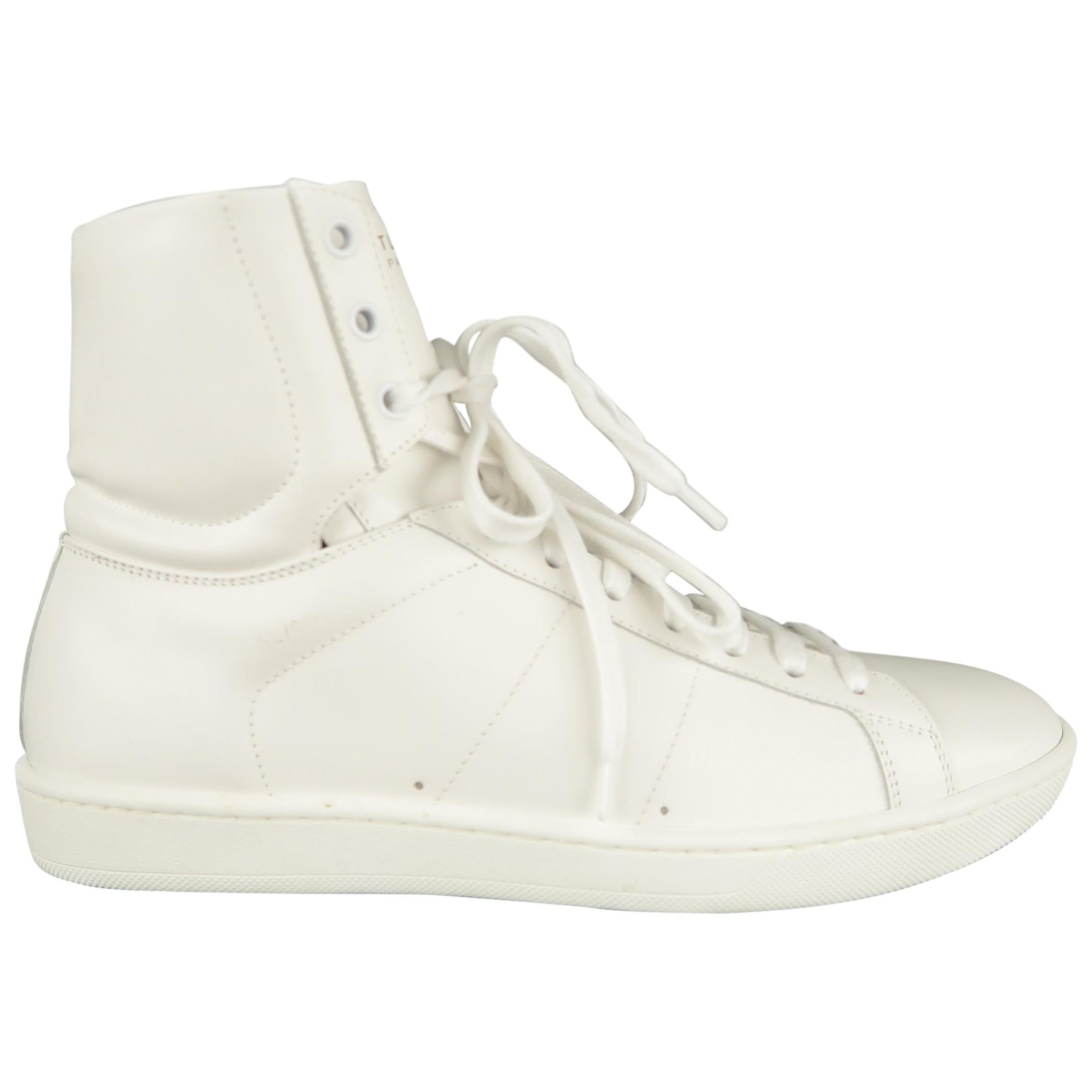 Men's SAINT LAURENT Size 6 White Leather High Top Sneakers w/ Box