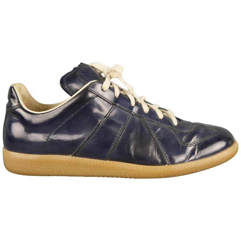 Men's MAISON MARTIN MARGIELA Size 8 Navy Leather Sneakers at 1stDibs