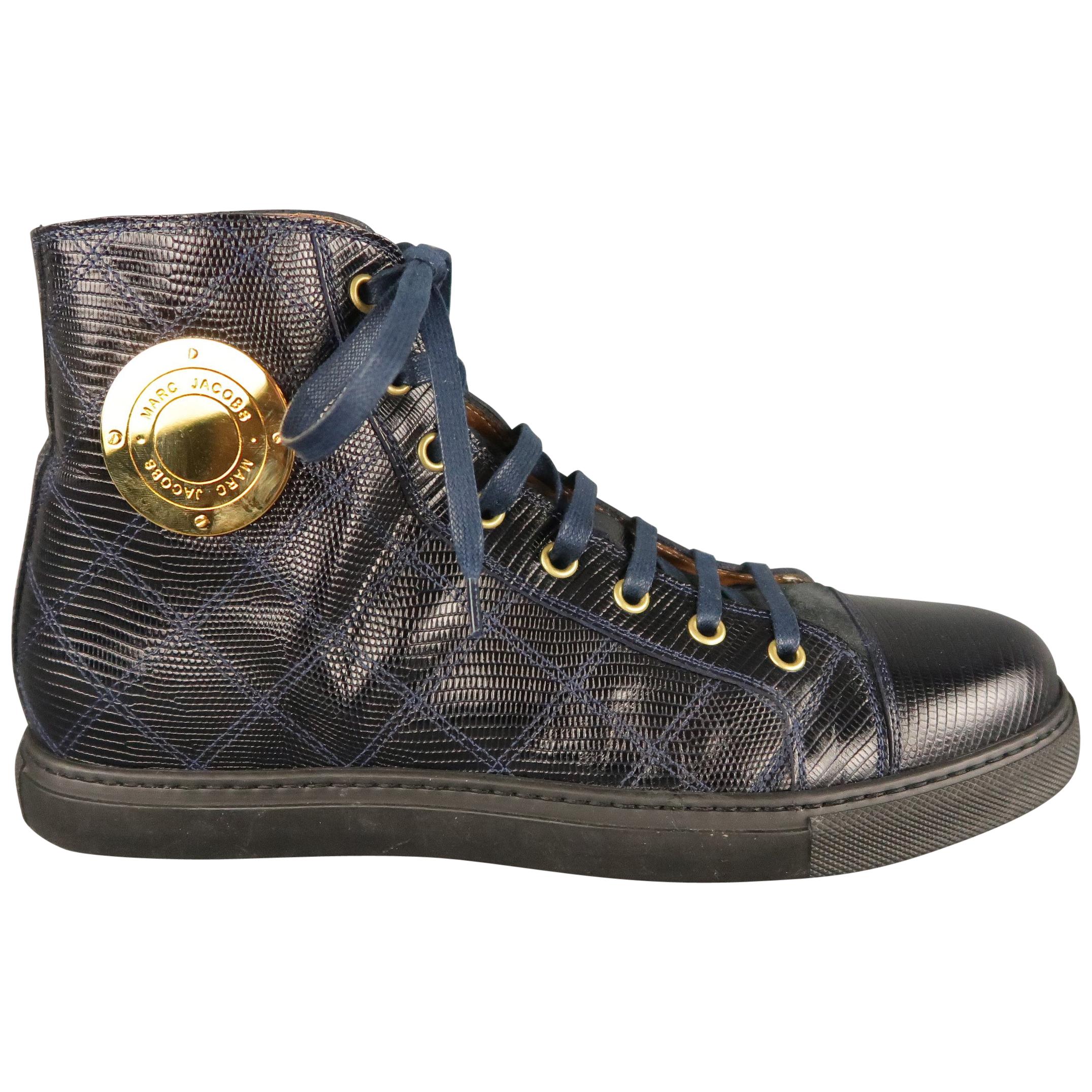 Men's MARC JACOBS Size 7 Navy Embossed Leather High Top Sneakers