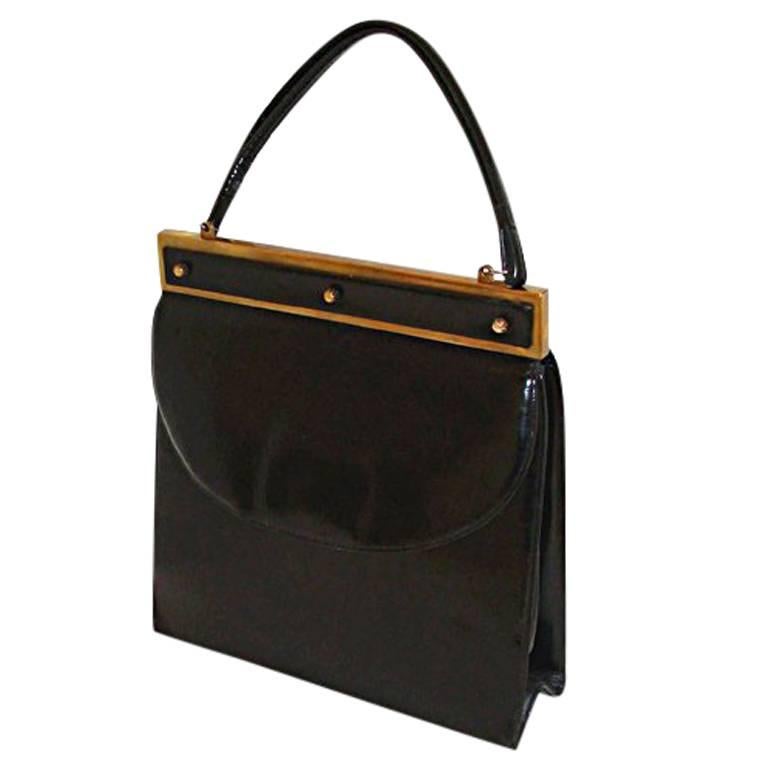 Schiaparelli Black Calf Handbag Purse 