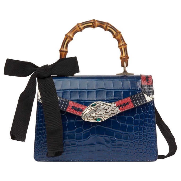 Gucci Blue Alligator Leather Snakeskin Trim Lilith Top Handle Bag at 1stDibs | gucci alligator bag, gucci alligator purse, bag