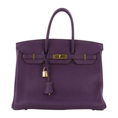 Hermes Birkin Handbag Ultraviolet Clemence with Gold Hardware 35