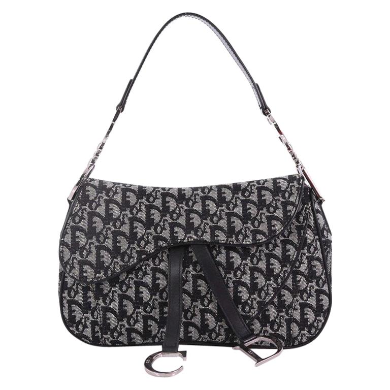 Christian Dior Vintage Double Saddle Bag Diorissimo Canvas at 1stDibs