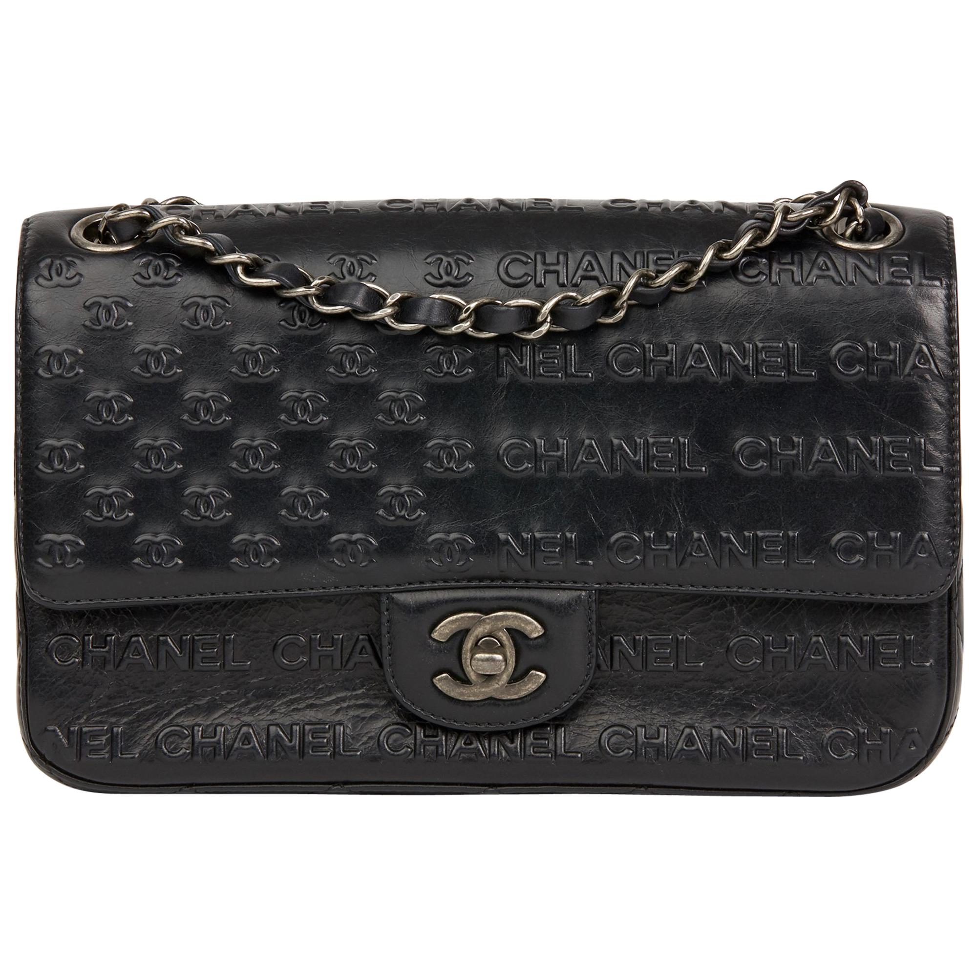2014 Chanel Black Embossed Calfskin Leather Paris-Dallas Classic Single Flap Bag